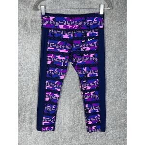 Nike Dri Fit Running Epic Lux Clash Capri Leggings Women Size Medium Purple Camo